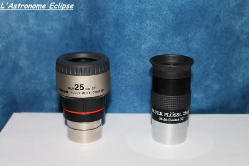 A gauche: le Vixen NLV 25mm. A droite: le Skywatcher Super-Plössl 25mm (image L'Astronome Eclipse)